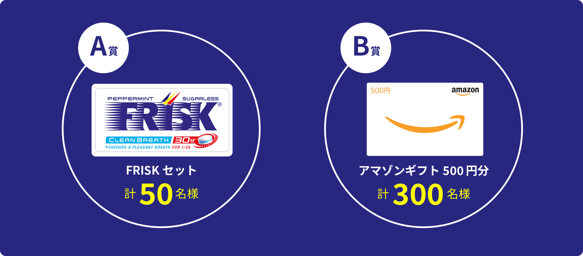 A賞 FRISKセット計50名様 B賞 アマゾンギフト500円分 計300名様
